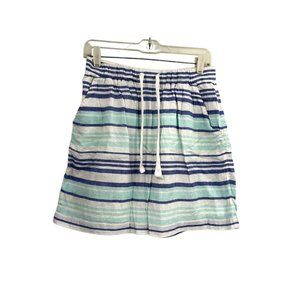 Gap Outlet Linen Cotton Blend Teal Indigo White Stripe Women's Tie Waist Skirt S